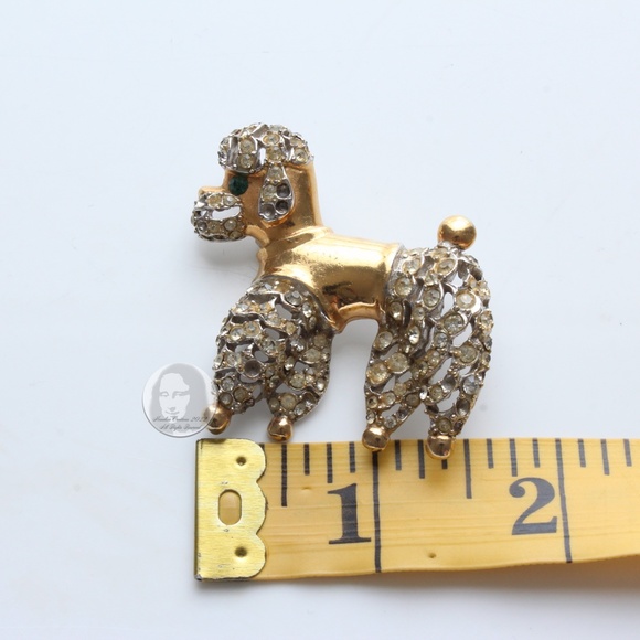 Vintage Ernest Steiner Poodle Brooch Pin Retro Embellished Gold Silver Metal 50s - Picture 2 of 8